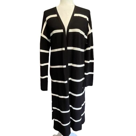 Lafayette 148 New York Size Medium Black White Stripe Long Knit Cardigan - Picture 6 of 6